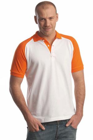 Poloshirt wit met oranje mouwen