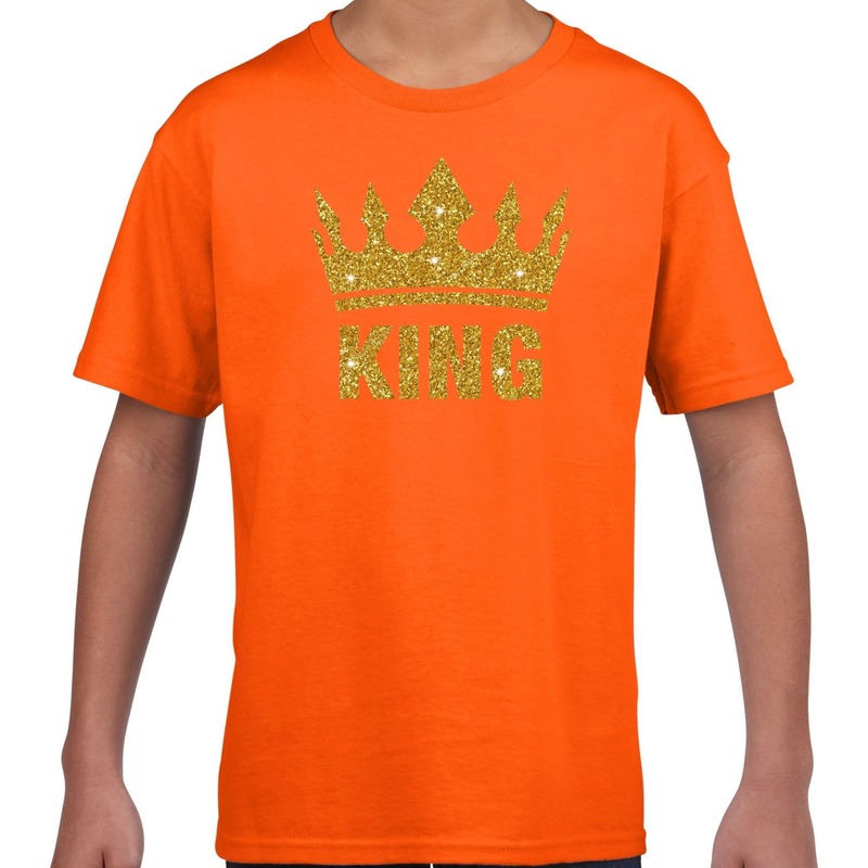 Oranje king gouden glitter kroon t-shirt kinderen