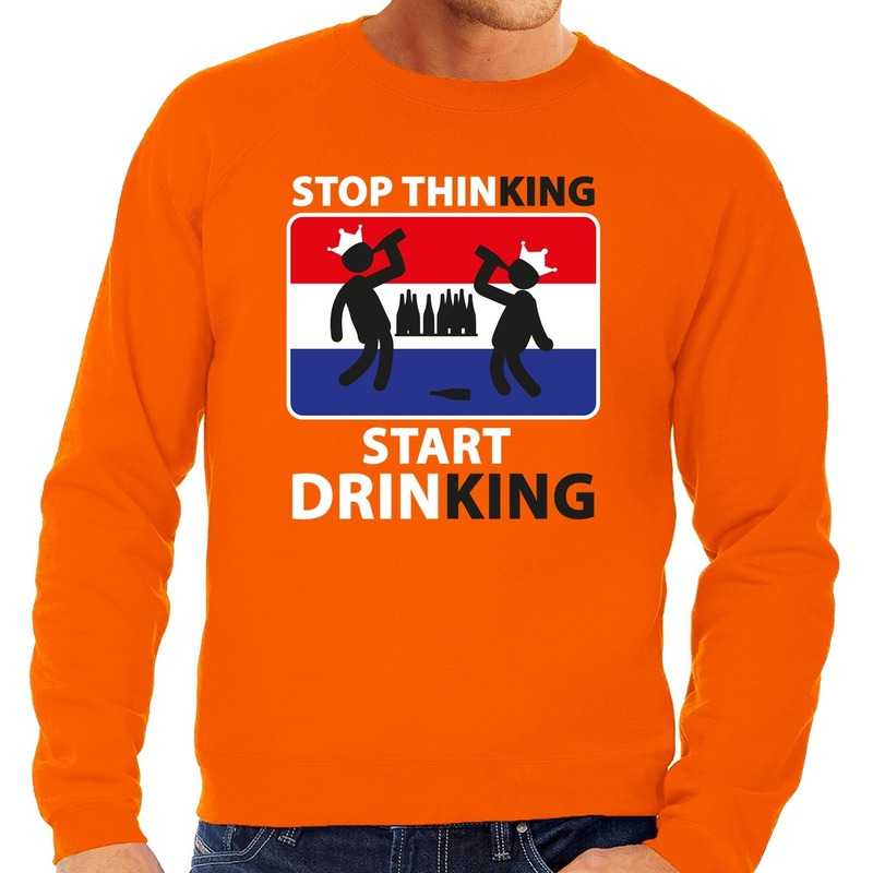 Stop thinking start drinking sweater oranje heren