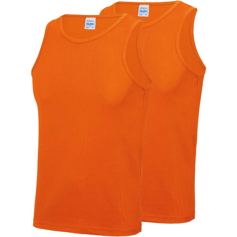 Multipack 2x maat m sportkleding sneldrogende mouwloze shirts oranje voor mannen heren