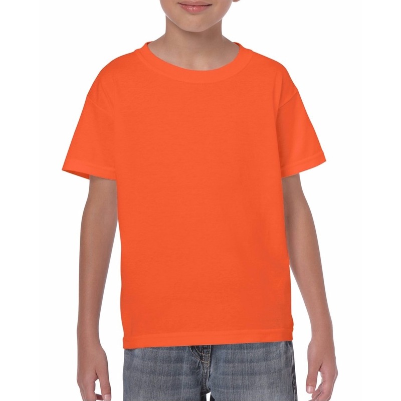 Set van 2x stuks oranje kinder t-shirts 150 grams 100% katoen, maat: 134-140 (m)